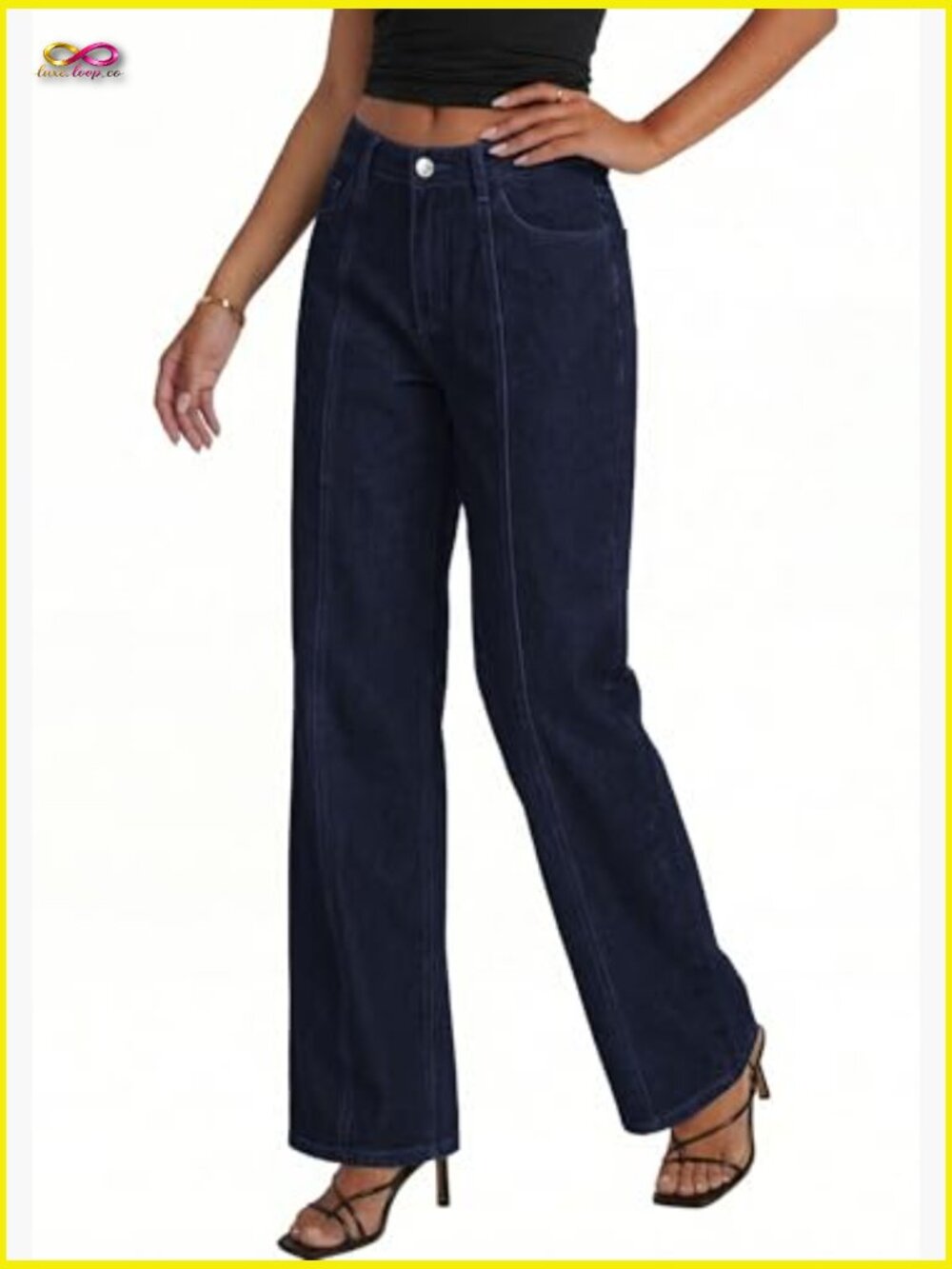 Wide Leg Jeans High Waisted Stretchy Baggy Seamed Front Palazzo Pants Summer - Picture 3 of 7